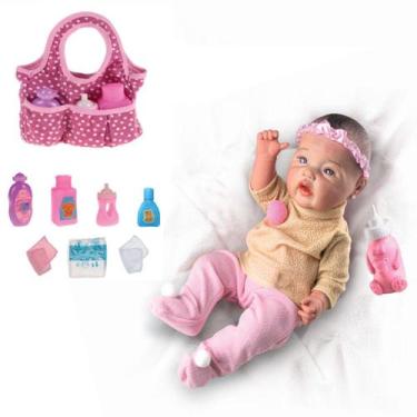 Imagem de Kit Boneca Reborn Bebê Menina Realista + Bolsa Maternidade - Milk Brin