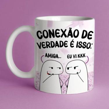 Imagem de Caneca porcelana flork amigas, conexão de verdade é isso: amiga... eu 