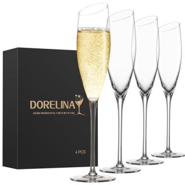 Imagem de DORELINA Taças de champanhe, taças de champanhe inclinadas, conjunto de 4, taças de champanhe de cristal soprado à mão, perfeitas para o Natal, aniversário, aniversário, 190 g, transparente (4 peças)