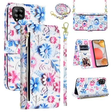 Imagem de Dswteny Capa carteira para Samsung Galaxy A42 5G com alça de pulso, 9 + compartimentos para cartões, zíper, couro floral, suporte para cartão, capa para celular A 42 G5 42A S42 4G 2021 feminino