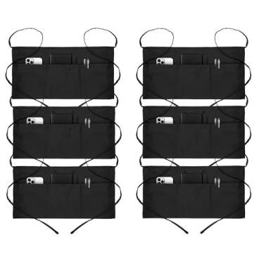 Imagem de Batex Avental de servidor com 3 bolsos e uma bandana de chef, algodão/poliéster, avental de cintura para garçonetes e garçons, meio avental para mulheres, Preto, Avental de servidor/meio avental