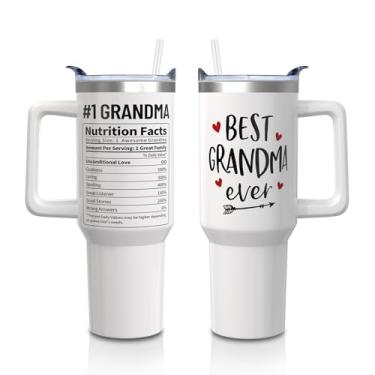 Imagem de Aokoyi Best Grandma Ever Gifts Copo de 1,134 g com alça e tampa canudo, copo Mama Mommy, garrafa de água de aço inoxidável para o Dia das Mães (1 peça)