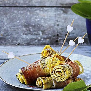 Imagem de Minisland Palitos de dente extravagantes de coração branco para aperitivos, 12 cm de comprimento, palitos de bambu fofos para coquetéis, casamentos, dia dos namorados, festas, alimentos, frutas, bebidas decorativas, espetos, 100 unidades -MSL135