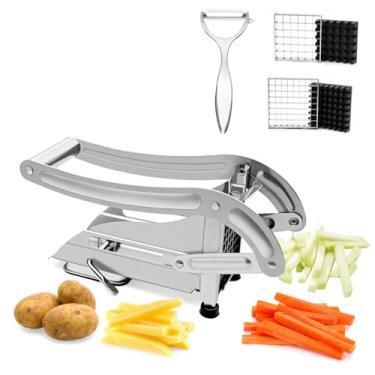 Imagem de PAXLINSEN Cortador de batatas fritas, cortador de batata de aço inoxidável com antiderrapante, cortador de legumes, 2 lâminas de aço inoxidável e 1 descascador