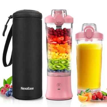 Imagem de Liquidificador portátil, espremedor pessoal para shakes e vitaminas - Garrafa agitadora elétrica de proteína de 590 ml com capa isolada, tampa de viagem, recarregável via USB-C - Mini copo