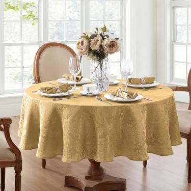 Imagem de Elrene Toalha de mesa Home Fashions Caiden Elegance Damasco impermeável, resistente a manchas e rugas, 152 x 213 cm, oval, dourada