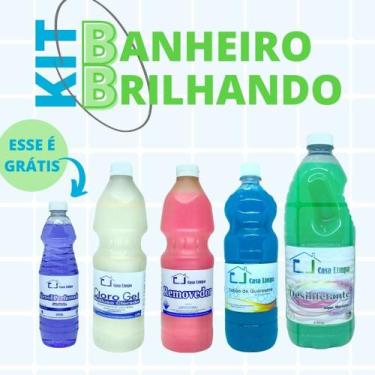 Imagem de Kit banheiro brilhando - cloro gel 1l + sabao querosene 1l + desinfeta