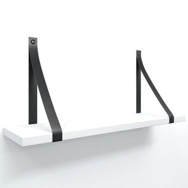 Imagem de Prateleira Em Mdf Branco 50x15cm Com Alça Cor Preto