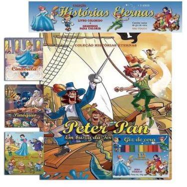 Imagem de Desenhos P/ Colorir Histórias Eternas Grande+ Caixa Giz de Cera Grande