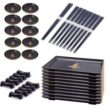 Imagem de Kit Oriental 10 Pessoas Molheira Hashi Prato Descanso Hashi - AC