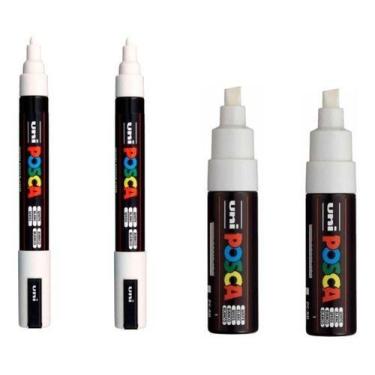 Imagem de KIT 4 Caneta Posca Branca 2 PC-5M e 2 PC-8K - UNI