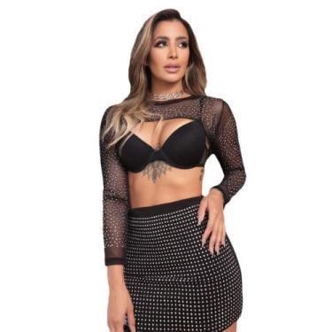 Imagem de Cropped Top Tule Bolero Sobreposição Strass Brilho Festa - SWISS BOUTI