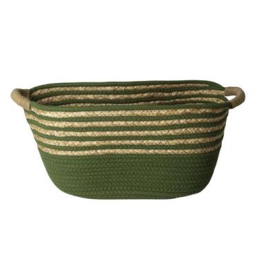 Imagem de Cesto De Fibra Natural E Algodão C/alça 41x22x16 Cm Verde - Paramount 