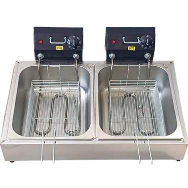 Imagem de Fritadeira Elétrica Dupla 12 litros 2 cubas de 6 litros  - maq inox Eq
