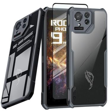 Imagem de Guizzcg Capa para ASUS ROG Phone 9 Pro, capa ultrafina de TPU macio + parte traseira transparente de acrílico com airbags de grau militar, proteção contra quedas [1 filme temperado], filme preto