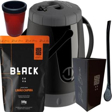 Imagem de Kit Para Tereré Garrafa Lisa Black Erva Mate 500g Copo Cuia Quadrado Acrílico Bomba Clássica Preta (LIMÃO CAIPIRA)