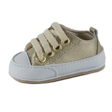 Imagem de Sapatinhos Bebê-Tenis recém-nascido primeiros passos, forrado com tecido espumado 14ao20 baby 1001B (Dourado Branco, BR, Bebê, Numérico, 14)