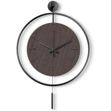 Imagem de Relógios de parede grandes para decoração de sala de estar, relógio de parede operado por bateria, relógio de quartzo de metal decorativo moderno com pêndulo para quarto, escritório, cozinha,