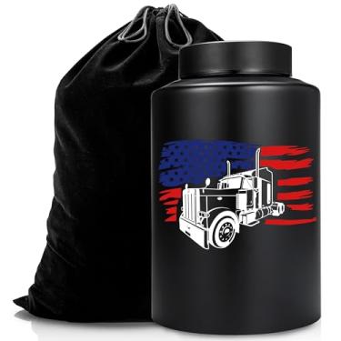 Imagem de Urna de cremação com bandeira com bolsa de veludo, grande urna memorial para cinzas humanas, caminhão, urna memorial, urna adulta, urna decorativa preta, urna funerária, urna funerária, até 99,8 kg