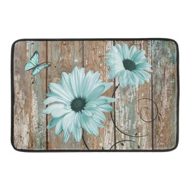 Imagem de Giwawa Tapete de Secagem de Pratos Rústico Daisy para Bancada de Cozinha 18X24" Outono Azul-Petróleo Girassóis Em Tábua de Madeira Tapetes de Escorredor de Pratos Secagem Rápida Es (18X24 Polegadas, P