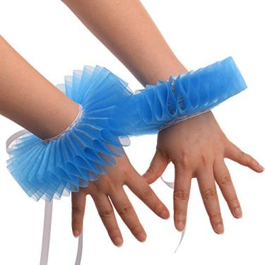 Imagem de GRACEART Pulseira elisabetana com babados e punho de palhaço (2 peças), Nº 3 - azul egeu, M