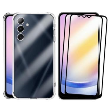 Imagem de Capa Capinha Anti Impacto e 2 Películas Vidro 3D Compatível Samsung Galaxy A25 Transparente Com Proteção de Câmera