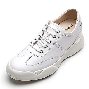 Imagem de CHAMARIPA Sapato de skate masculino de cano baixo de couro premium com salto oculto invisível que aumenta a altura elevador, casual, moderno, Branco-272d, 42