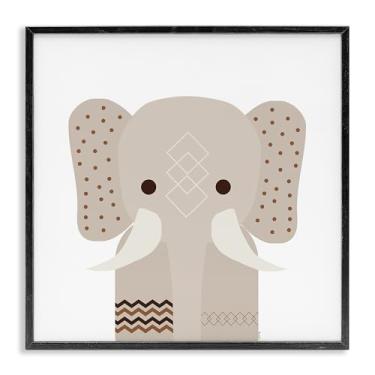 Imagem de Stupell Industries Design de parede giclée emoldurado em tom neutro elefante preto por Daniela Santiago, 43 x 43 cm