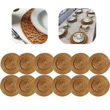 Imagem de Kit 12 Sousplat Rattan Jogo Americano Bambu 32cm Redondo Buffet Restau