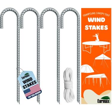 Imagem de Eurmax Estacas de trampolins EUA Peças de dossel estaca de vento 30,5 cm âncora de solo de segurança de estaca de aço galvanizado em forma de J, pacote com 4 (prata)