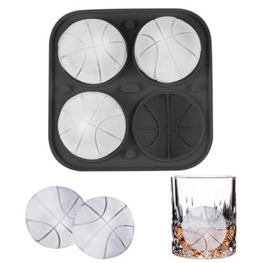 Imagem de Bandeja de cubo de gelo de basquete 3D, molde de bola de gelo Admaison com funil para coquetéis, bourbon, conhaque, presentes de uísque para homens, formas divertidas de silicone preto (basquete)