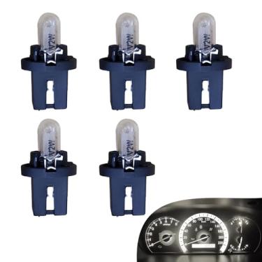 Imagem de YYTQP 5 peças T5 12V 1,2W lâmpadas de painel, lâmpada miniatura B8.5d/BAX10d, luz de instrumento para carro interno com soquete giratório, lâmpada universal de iluminação de carro (branco #D1001)