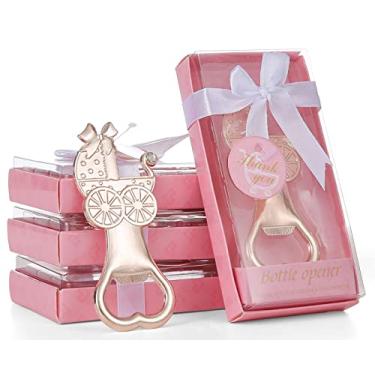 Imagem de DAJAMAI Pacote com 12 abridores de garrafa para lembrancinhas de chá de bebê, decoração de chá de bebê, lembrancinhas de festa de chá de bebê, presentes para convidados (carrinho de bebê rosa)