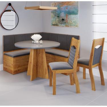 Imagem de Canto Bau com Mesa Redonda Uriah Com 2 Cadeiras Pietra Cobre/Cinza Brilho/Grafite - Casa Giulia