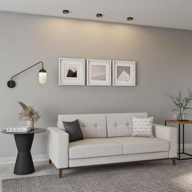 Imagem de Sofá 3 Lugares Life Pés e Base em Madeira Linho Cotton Cru 180 cm