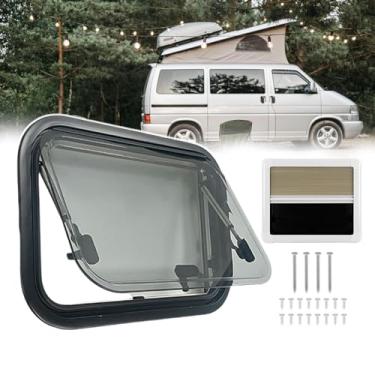 Imagem de Janela de empurrar para trailer, janela de empurrar para fora de caravana externa janela de vidro acrílico de camada dupla com janela de tela e cortina de para-sol, para caravana, motorhome, ônibus