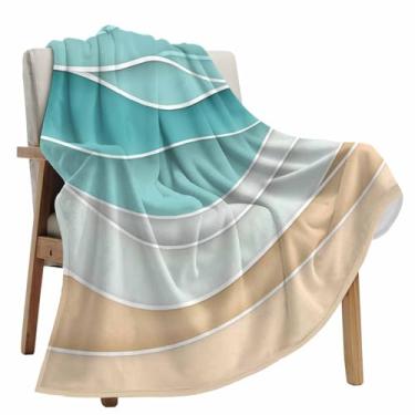 Imagem de Cobertor de lã gradiente bege azul-petróleo para sofá, estilo abstrato, microfibra macia, felpudo, aconchegante, leve, cobertores para casa, cama, sofá, todas as estações, 101 x 127 cm