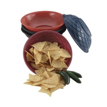 Imagem de FSE 373-HS-HS1018-PK Cesta de servir de trama redonda, 23 cm de diâmetro x 5 cm de profundidade, polietileno, cor páprica, seguro para micro-ondas e lava-louças, suporte de comida de restaurante