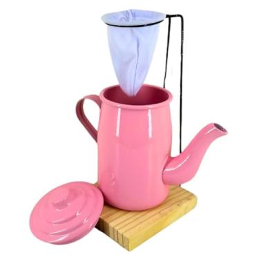 Imagem de Kit Café Gourmet Mini Bule Alumínio 400ml Suporte C Coador(Rosa)