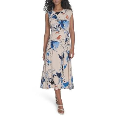 Imagem de Calvin Klein Vestido feminino com estampa elástica, Branco antigo multi, 46