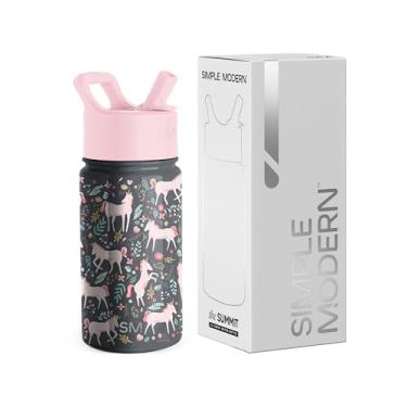Imagem de Simple Modern Garrafa de água infantil com tampa de canudo | Copo reutilizável de aço inoxidável isolado para crianças, meninas, meninos | Coleção Summit | 400 ml, Campos de unicórnio