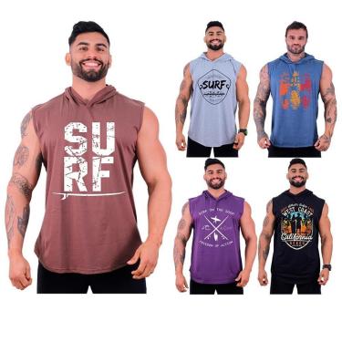 Imagem de Kit 5 Regatas Longline Machão Com Touca Masculina MXD Conceito Academia Fitness-Masculino