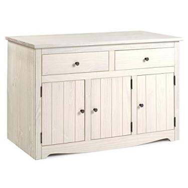 Imagem de Balcão Buffet de Madeira Maciça com 3 Portas e 2 Gavetas Branco Envelhecido