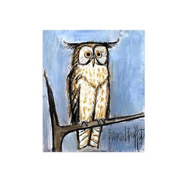 Imagem de Bernaard Bufffet Pinturas famosas decoração-Coruja 3-Abstrato Impressão Lona para Sala de Estar 70x85cm27x33in Sem Moldura