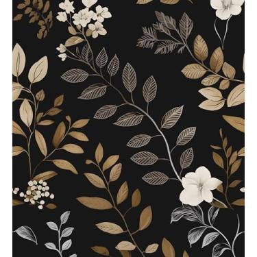 Imagem de Papel de parede floral preto descasque e cole papel de parede vintage folha de contato à prova d'água autoadesivo removível moderno boho para armários de quarto gaveta de armário de cozinha 43 x 38 cm
