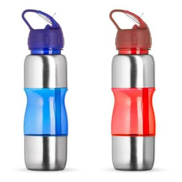 Imagem de Garrafinha Squeeze 600ml Inox Plástico Bico Canudo Alça - NoBrand
