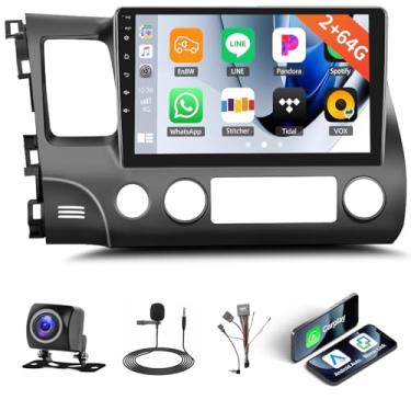 Imagem de 2 + 64 G Android 15 estéreo para carro para Honda Civic 2006-2011 com carplay sem fio Android Auto, rádio veicular com tela sensível ao toque de 10,1 polegadas com WiFi GPS Mirror Link Bluetooth EQ FM