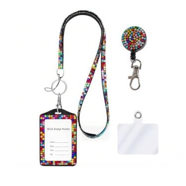Imagem de Cordão de pescoço de cristal 3 em 1, suporte de crachá de identificação brilhante, suporte de cartão de nome de trabalho com strass retrátil para professoras enfermeiras e médicas, aba bônus de