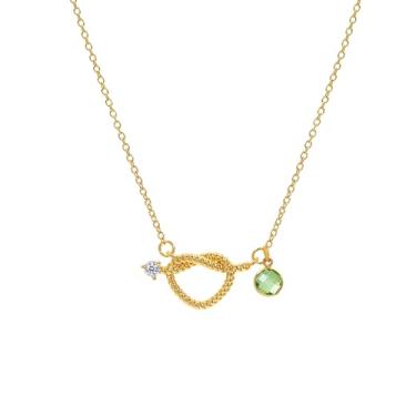 Imagem de NORLSO Colar delicado com pingente de pedra do mês de nascimento para mulheres, colar de nó de coração dourado personalizado, colar de zircônia cúbica para aniversário, amizade, presentes de