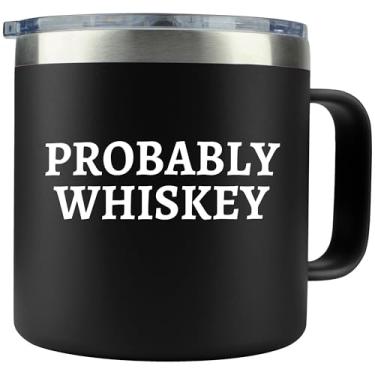 Imagem de Presentes de uísque para homens – Caneca de café de aço inoxidável 400 ml com tampa – ideia de presente divertida para pai, amante de bourbon, acampamento, copa, viagem, acessórios escocês